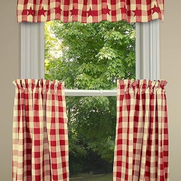 ⭐ Love Offers! New Primitive Home Check Red & Tan Lined 60" x 14" Valance Star - Picture 4 of 4